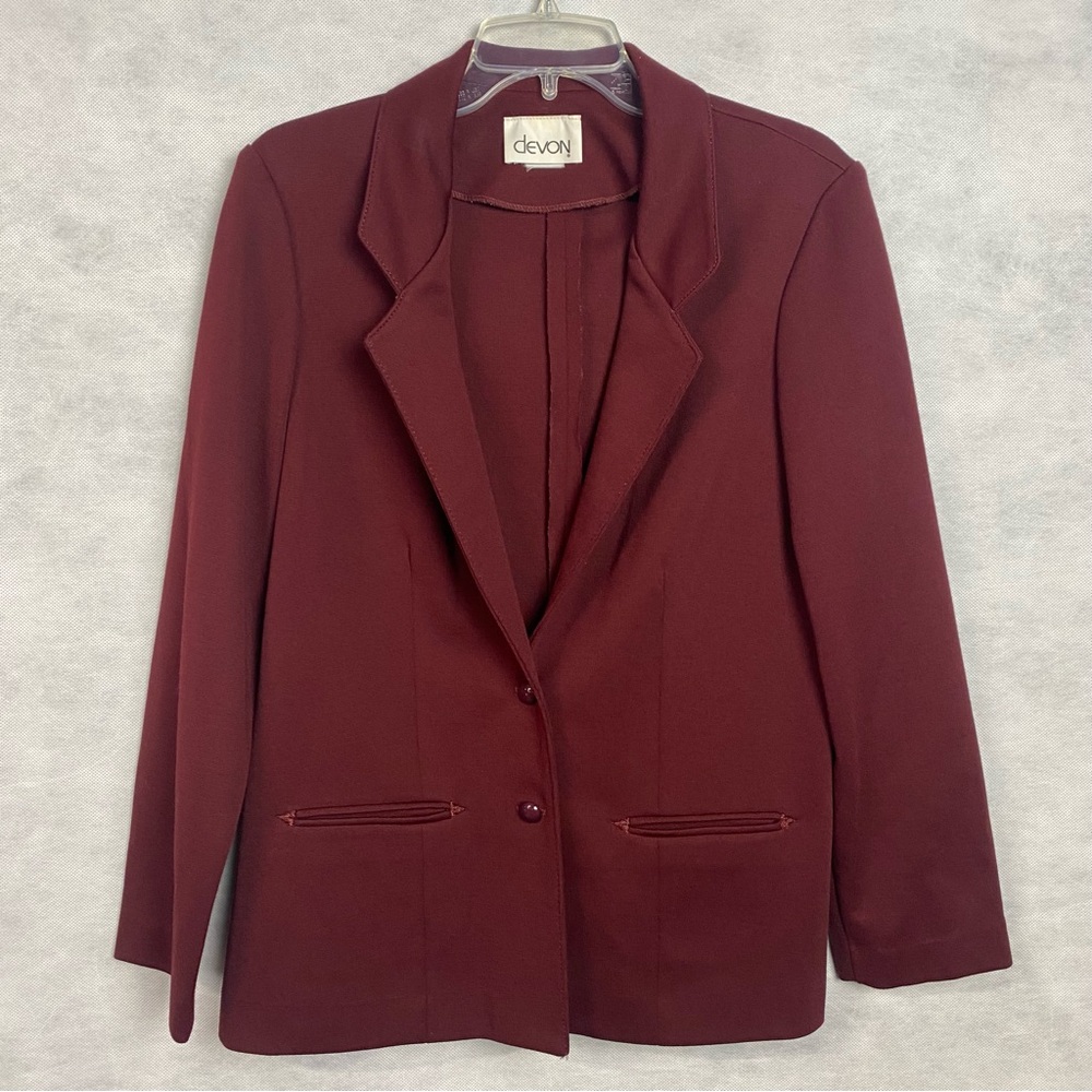 Vintage 70s Devon Women’s Blazer Size 14 Burgundy Business Professional Career